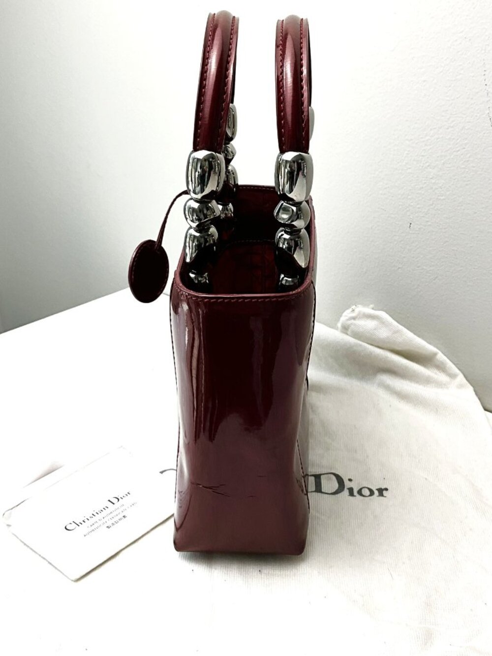 Vintage Christian Dior Bordeaux Patent Leather Mini Handbag Silver Hardware - Picture 5 of 10